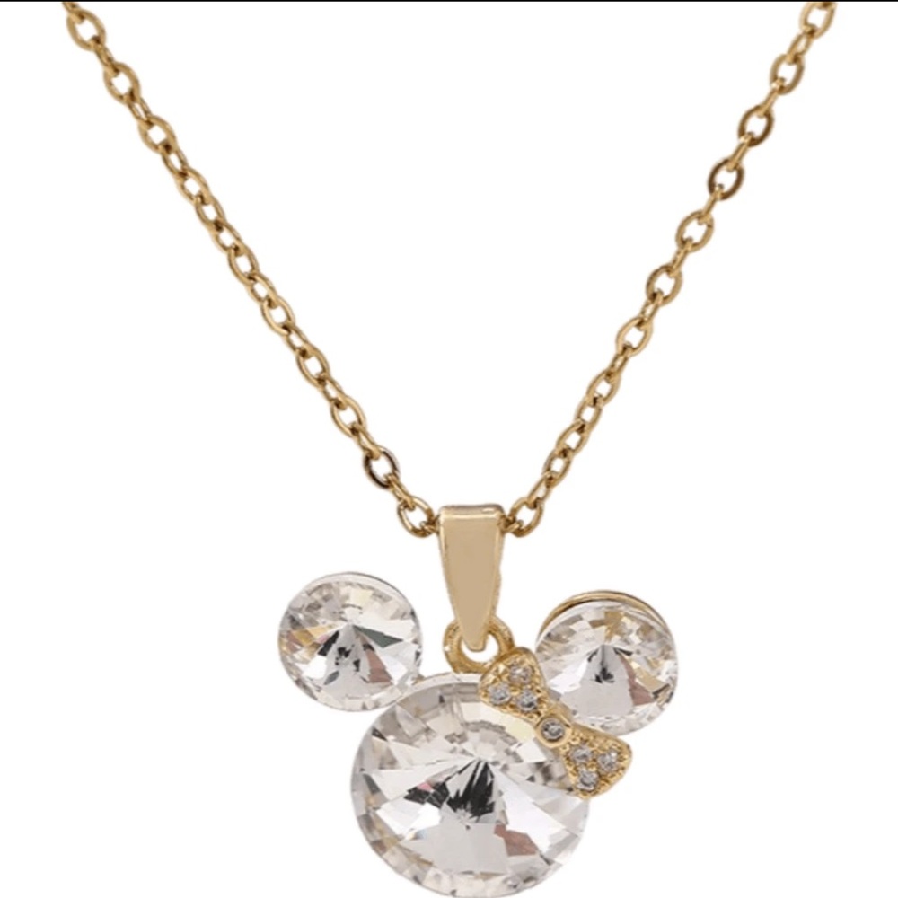 Disney Minnie Mouse Necklace, White Crystal Rhinestone Minnie Mouse Necklace
